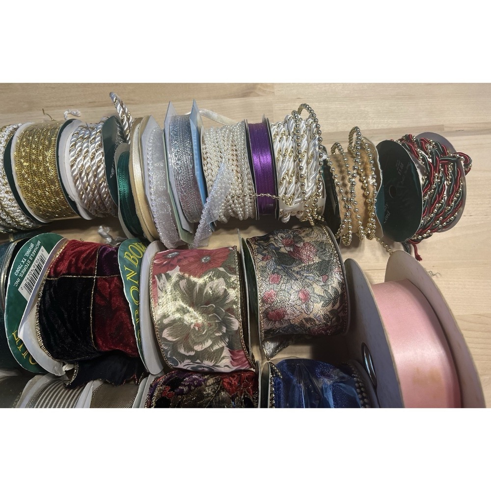 Wide Ribbon‎ Rolls Mixed Bulk Lot Golds, Christmas, Wired, 80+ Yards